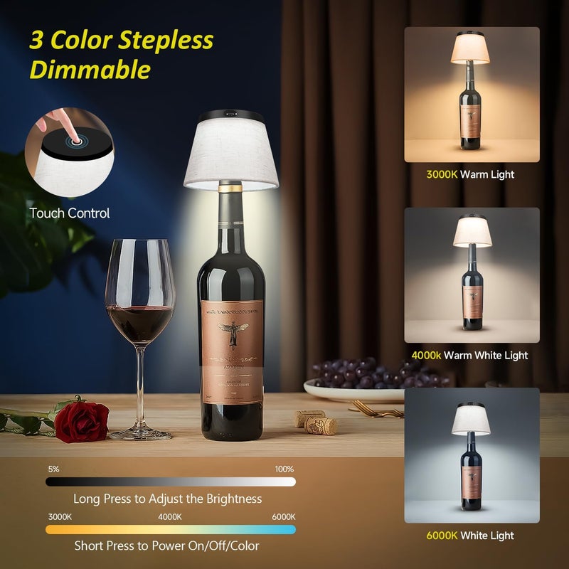 Hoide Store 2025 New Bottle Lamp - LED Bottle Lights for Liquor & Wine Bottles, Cordless Lampshade, Whiskey Bottle Top Light, Bottle Stopper Night Light Kit, Beige Fabric - Image 2